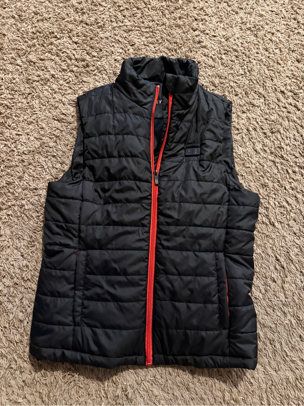 Women’s Black Heated Quilted Puffer Vest with Red Trim